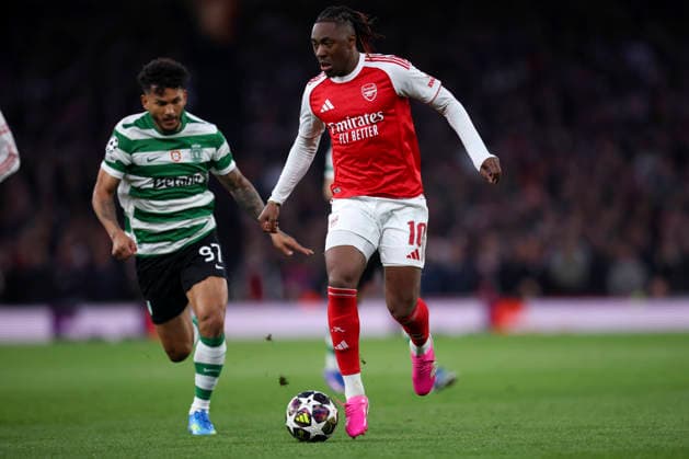 Arsenal FC v Sporting Clube de Portugal - UEFA Champions League 2025 26 Quarter-Final Second Leg Luis Suarez of Sporting Clube de Portugal and Eberechi Eze of Arsenal challenge during the UEFA Champions League 2025 26 Quarter-Final Second Leg match between Arsenal FC and Sporting Clube de Portugal at Arsenal Stadium on April 15, 2026 in London, England. WARNING! This Photograph May Only Be Used For Newspaper And Or Magazine Editorial Purposes. May Not Be Used For Publications Involving 1 player, 1 Club Or 1 Competition Without Written Authorisation From Football DataCo Ltd. For Any Queries, Please Contact Football DataCo Ltd on +44 (0) 207 864 9121 London Arsenal Stadium England United Kingdom Copyright: xAllstarxPicturexLibraryxLtdx