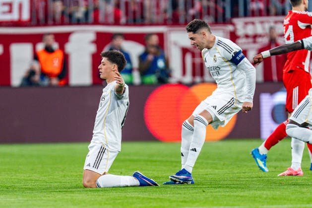 15 04 2026, FC Bayern München vs Real Madrid, UEFA Champions League, quarter-final second leg goal 0 1 by Arda Güler Real Madrid, 15 Regulations prohibit any use of photographs as image sequences and or quasi video Copyright: xBahhoxKarax