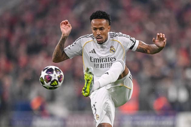 Eder Militae Real Madrid controls the Ball during the UEFA Champions League 2025 26 Quarter Final Second Leg match between FC Bayern München and Real Madrid CF at Football Arena Munich on April 15, 2026 in Munich, Germany Photo by Harry Langer DeFodi Images