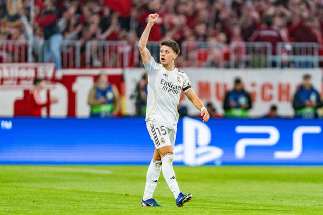 15 04 2026, FC Bayern München vs Real Madrid, UEFA Champions League, quarter-final second leg goal 0 1 by Arda Güler Real Madrid, 15 Regulations prohibit any use of photographs as image sequences and or quasi video Copyright: xBahhoxKarax