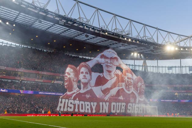 Arsenal FC v Sporting CP, UEFA Champions League, Quarter-final, Leg 2 of 2, Football, Emirates Stadium, London, UK - 15 Apr 2026 Pre-match Tifo London Emirates Stadium Highbury GBR, UK NEWSPAPERS OUT Copyright: xEllixBirchx