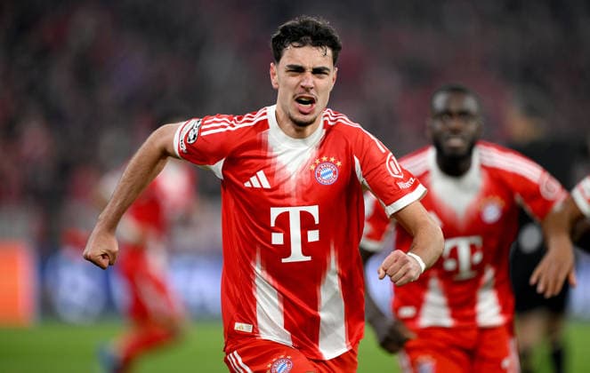 FOOTBALL CHAMPIONS LEAGUE SEASON 2025 2026 Quarter-final second leg 15 04 2026 FC Bayern Muenchen Real Madrid FC Bayern Muenchen celebrating after the goal to make it 1 1, goal scorer Aleksandar Pavlovic