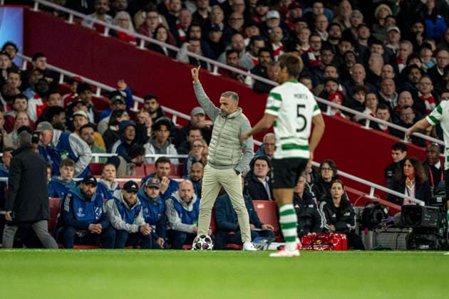 LONDON, ENGLAND - APRIL 15: Rui Borges Head Coach of Sporting CP gestures Sporting CP during a UEFA Champions League 2025-26 match between Arsenal and Sporting CP at Emirates Stadium on April 15, 2026 in London, England. (Photo by Pedro Loureiro Sports Press Photo)  Copyright: xPedroxLoureiro SportsxPressxPhotx Sportspressphoto_SPR130403