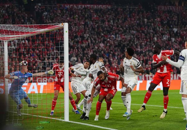 Aleksandar Pavlovic Bayern Munich scores and celebrates his teams first goal during Bayern Munich and Real Madrid, UEFA Champions league Quarter Final UEFA Champions League, at Allianz Arena, Munich, Germany on April 15, 2026 Thor Wegner DeFodi Images Photo by DeFodi Images