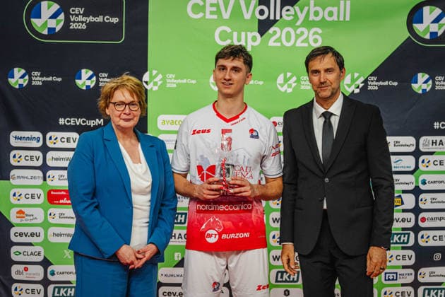 Volleyball Men CEV Cup 2026 Final SVG Lüneburg vs Gas Sales Bluenergy Piacenza 15 04 2026 MVP Paolo Porra 5 Gas Sales Bluenergy PIACENZA