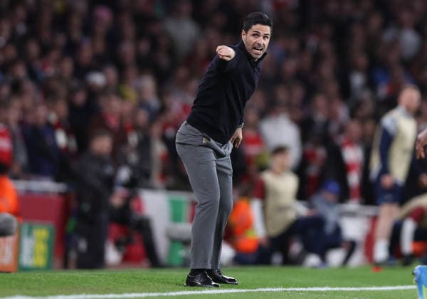 London, England, 15th April 2026. Mikel Arteta manager of Arsenal during the Arsenal vs Sporting Lisbon UEFA Champions League quarter final 2nd leg match at the Emirates Stadium, London. Picture credit should read: David Klein Sportimage EDITORIAL USE ONLY. No use with unauthorised audio, video, data, fixture lists, club league logos or live services. Online in-match use limited to 120 images, no video emulation. No use in betting, games or single club league player publications. SPI_036_DK_Arsenal_Sporting_Lisbon SPI-4686-0036