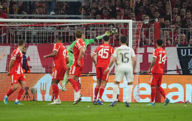 Arda Guler Real Madrid scores and celebrates his teams second goal during Bayern Munich and Real Madrid, UEFA Champions league Quarter Final UEFA Champions League, at Allianz Arena, Munich, Germany on April 15, 2026 Thor Wegner DeFodi Images Photo by DeFodi Images