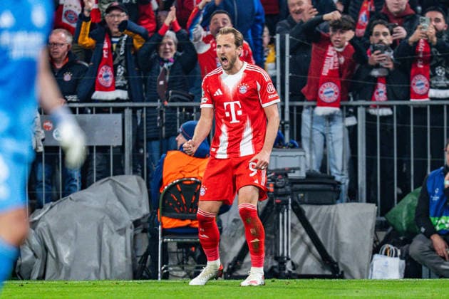 15 04 2026, FC Bayern München vs Real Madrid, UEFA Champions League, quarter-final second leg goal for 2 2 by Harry Kane FC Bayern Muenchen, 9 Regulations prohibit any use of photographs as image sequences and or quasi video Copyright: xBahhoxKarax