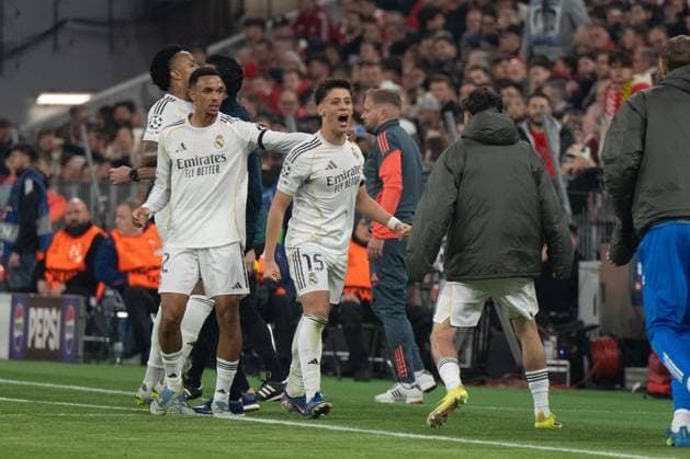 Arda Gueler 15 Real Madrid celebrates his goal for 1 2, FC Bayern Muenchen vs Real Madrid, Football, Champions League, Quarterfinal, 15 04 2026 Muenchen Bayern Germany Copyright: xkolbert-press MarkusxVerwimpx