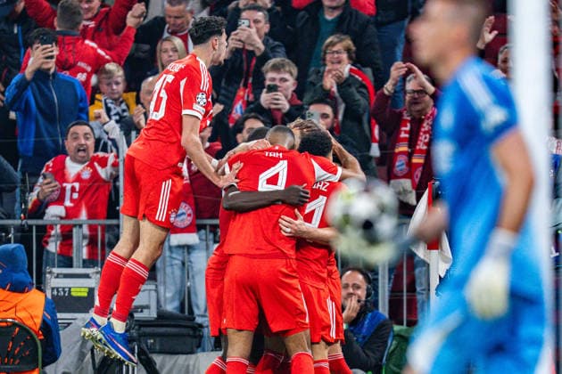 15 04 2026, FC Bayern München vs Real Madrid, UEFA Champions League, quarter-final second leg Goal for 2 2 by Harry Kane FC Bayern Muenchen, 9 Aleksandar Pavlovic FC Bayern Muenchen, 45 Regulations prohibit any use of photographs as image sequences and or quasi video Copyright: xBahhoxKarax