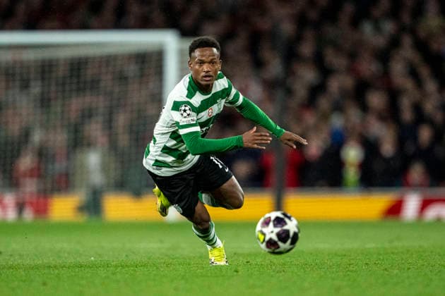 LONDON, ENGLAND - APRIL 15: Geny Catamo of Sporting CP controls the ball during a UEFA Champions League 2025-26 match between Arsenal and Sporting CP at Emirates Stadium on April 15, 2026 in London, England. (Photo by Pedro Loureiro Sports Press Photo)  Copyright: xPedroxLoureiro SportsxPressxPhotx Sportspressphoto_SPR130410