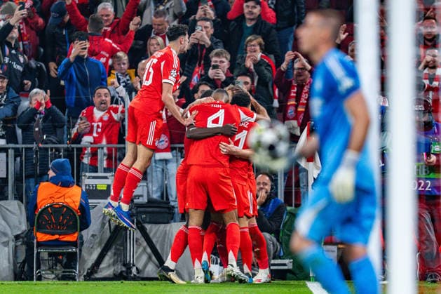 15 04 2026, FC Bayern München vs Real Madrid, UEFA Champions League, quarter-final second leg Goal for 2 2 by Harry Kane FC Bayern Muenchen, 9 Aleksandar Pavlovic FC Bayern Muenchen, 45 Regulations prohibit any use of photographs as image sequences and or quasi video Copyright: xBahhoxKarax