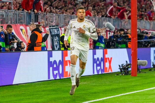 GER, UEFA CL, Viertelfinale Spiel 2, FC Bayern Muenchen (GER) vs Real Madrid (ESP) 15.04.2026, Allianz Arena, Muenchen, GER, UEFA CL, Viertelfinale Spiel 2, FC Bayern Muenchen (GER) vs Real Madrid (ESP) , UEFA regulations prohibit any use of photographs as image sequences and or quasi-video, im Bild Jubel nach dem Tor zum 2-3 durch Kylian MbappŽ Mbappe (Real 10) nordphotoxGmbHx xStraubmeier nph00004
