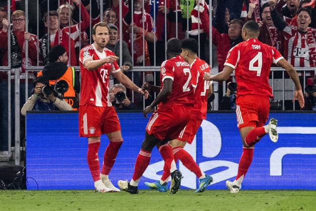 MUNICH, GERMANY - APRIL 15: Harry Kane (FC Bayern Muenchen, 9) celebrates scoring the 2:2 goal during the UEFA Champions League match between FC Bayern Muenchen vs. Real Madrid at Allianz Arena on the second leg of quarter finals of the UEFA Champions League on April 15, 2026 in Munich, Germany. Bavaria Germany Copyright: xSteffiexWunderlx