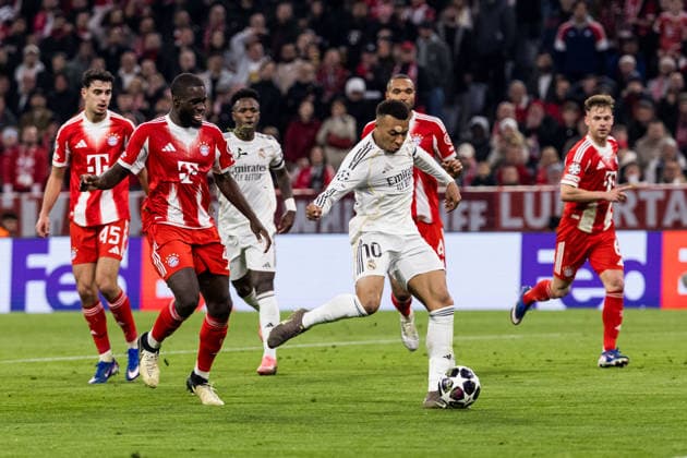 MUNICH, GERMANY - APRIL 15: Kylian Mbappe (Real Madrid, 10) scores the 2:3 goal during the UEFA Champions League match between FC Bayern Muenchen vs. Real Madrid at Allianz Arena on the second leg of quarter finals of the UEFA Champions League on April 15, 2026 in Munich, Germany. Bavaria Germany Copyright: xSteffiexWunderlx