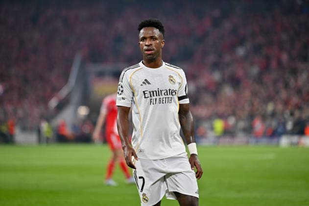 GER, Bavaria, Munich, Fussball, FC Bayern Munich - Real Madrid CF, at the Allianz Arena, Munich, Champions League, Quarter finals, second leg, April 15, 2026, from left: Vinicius Junior (Real Madrid CF, 7), im Portrait, Einzelbild, Freisteller, portrait, headshot, single image, cutout UEFA regulations prohibit any use of photographs as image sequences and or quasi-video, Munich Allianz Arena Bavaria Germany Copyright: xMichaelxNibelx