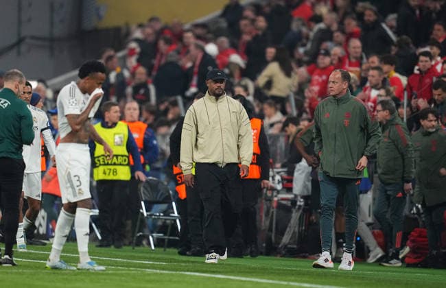 Vincent Kompany Bayern Munich looks on during Bayern Munich and Real Madrid, UEFA Champions league Quarter Final UEFA Champions League, at Allianz Arena, Munich, Germany on April 15, 2026 Thor Wegner DeFodi Images Photo by DeFodi Images