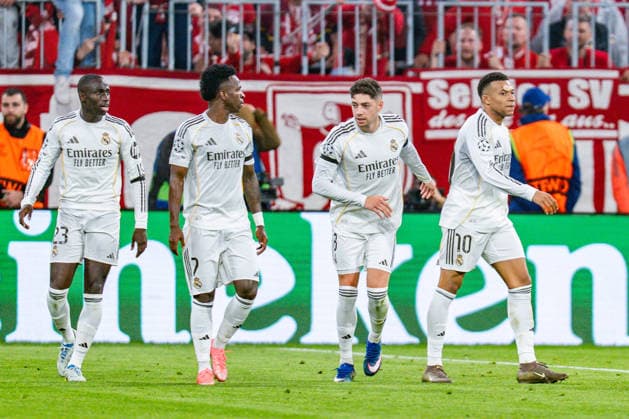 15 04 2026, FC Bayern München vs Real Madrid, UEFA Champions League, quarter-final second leg goal to 2 3 by Kylian Mbappe Real Madrid, 9 Regulations prohibit any use of photographs as image sequences and or quasi video Copyright: xBahhoxKarax