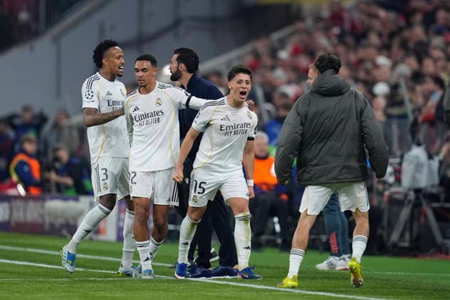 April 15, 2026, Munich, Bavaria, Germany: Arda Guler of Real Madrid CF celebrates a goal during the UEFA Champions League 2025 26 Quarter-Final Second Leg match between FC Bayern MoÂ¼nchen and Real Madrid CF at Allianz Arena on April 15, 2026 in Munich, Germany. FC Bayern Munich V Real Madrid CF - UEFA Champions League 2025 26 Quarter-Final Second Leg  - ZUMAa181 20260415_zaa_a181_248 Copyright: xDennisxAgyemanx