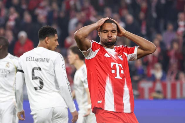 Jonathan Tah FC Bayern Munich gestures, looks dejected during the UEFA Champions League 2025 26 Quarter Final Second Leg match between FC Bayern Munich and Real Madrid CF at Football Arena Munich on April 15, 2026 in Munich, Germany Photo by Oliver Kaelke DeFodi Images