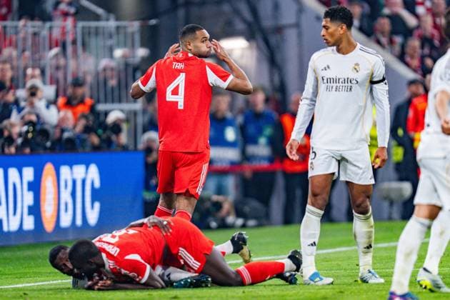 15 04 2026, FC Bayern München vs Real Madrid, UEFA Champions League, quarter-final second leg Jonathan Tah FC Bayern Muenchen, 4 Regulations prohibit any use of photographs as image sequences and or quasi video Copyright: xBahhoxKarax