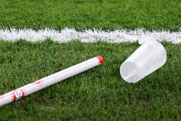Plastic cap and plastic stick thrown to Kylian Mbappe after scoring a goal during UEFA Champions League quarterfinal game between teams of FC Bayern Munich and Real Madrid CF at Allianz Arena Germany (Grzegorz Wajda Ball Raw Images) Munich Allianz Arena Germany Copyright: xGrzegorzxWajdax grzegorzwajda_uclquarterfinalbayernreal2526__169