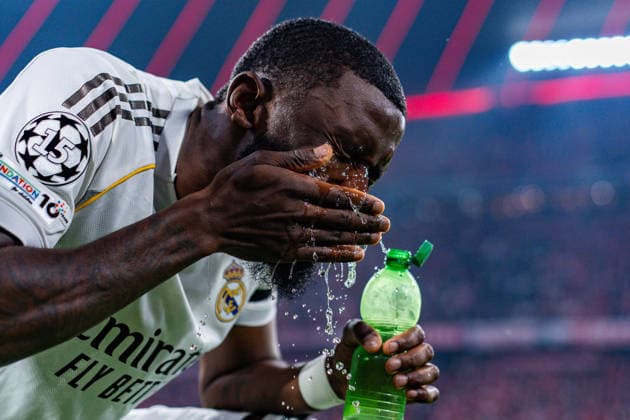 15 04 2026, FC Bayern München vs Real Madrid, UEFA Champions League, quarter-final second leg Antonio Rüdiger Real Madrid, 22 Regulations prohibit any use of photographs as image sequences and or quasi video Copyright: xBahhoxKarax