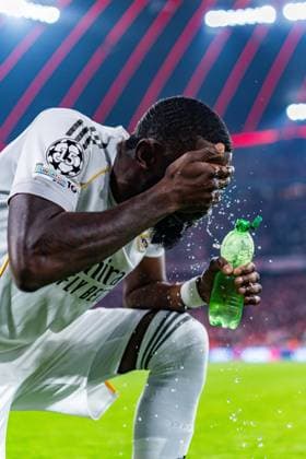 15 04 2026, FC Bayern München vs Real Madrid, UEFA Champions League, quarter-final second leg Antonio Rüdiger Real Madrid, 22 Regulations prohibit any use of photographs as image sequences and or quasi video Copyright: xBahhoxKarax
