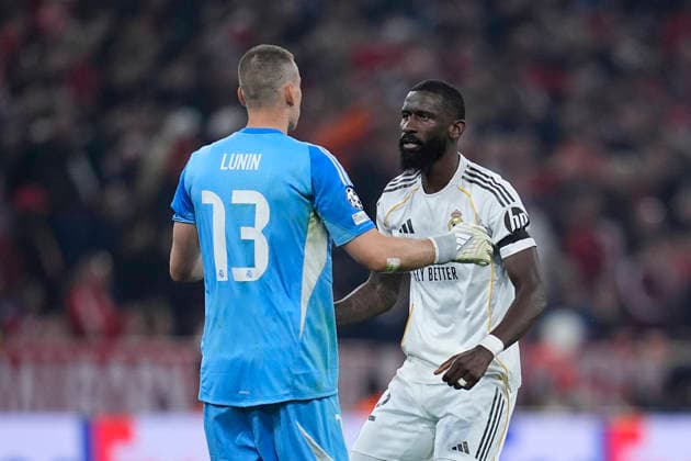 April 15, 2026, Munich, Bavaria, Germany: Antonio Rudiger of Real Madrid CF celebrates a goal scored by Kylian Mbappe during the UEFA Champions League 2025 26 Quarter-Final Second Leg match between FC Bayern MoÂ¼nchen and Real Madrid CF at Allianz Arena on April 15, 2026 in Munich, Germany. FC Bayern Munich V Real Madrid CF - UEFA Champions League 2025 26 Quarter-Final Second Leg  - ZUMAa181 20260415_zaa_a181_265 Copyright: xDennisxAgyemanx