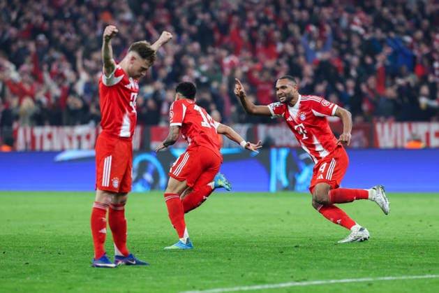 GER, CL quarter-final FC Bayern Muenchen GER vs Real Madrid ESP 15 04 2026, Allianz Arena, Munich, GER, CL quarter-final FC Bayern Muenchen GER vs Real Madrid ESP , picture shows goal celebration to 3 3 by Luis Diaz Luis Diaz FC Bayern Muenchen 14 nordphotoxGmbHx xSchneider nph00003