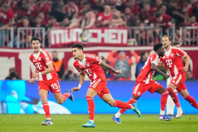 FC Bayern München v Real Madrid CF - UEFA Champions League 2025 26 Quarter-Final Second Leg Luis Diaz left winger of Bayern Munchen and Colombia celebrates after scoring his sides first goal during the UEFA Champions League 2025 26 Quarter-Final Second Leg match between FC Bayern München and Real Madrid CF at Football Arena Munich on April 15, 2026 in Munich, Germany. Munich Germany  Copyright: xJosexBretonx originalFilename:bretonhernandez-fcbayern260415_np0O9.jpg