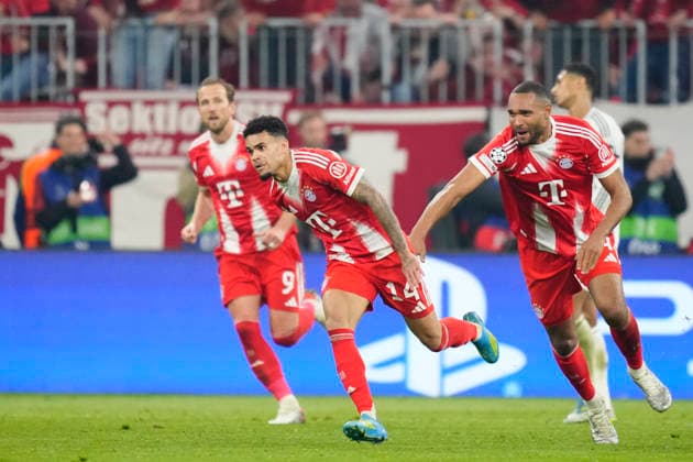 FC Bayern München v Real Madrid CF - UEFA Champions League 2025 26 Quarter-Final Second Leg Luis Diaz left winger of Bayern Munchen and Colombia celebrates after scoring his sides first goal during the UEFA Champions League 2025 26 Quarter-Final Second Leg match between FC Bayern München and Real Madrid CF at Football Arena Munich on April 15, 2026 in Munich, Germany. Munich Germany  Copyright: xJosexBretonx originalFilename:bretonhernandez-fcbayern260415_np1V0.jpg