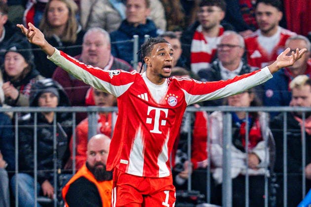 15 04 2026, FC Bayern München vs Real Madrid, UEFA Champions League, quarter-final second leg Michael Olise FC Bayern Muenchen, 17 Regulations prohibit any use of photographs as image sequences and or quasi video Copyright: xBahhoxKarax