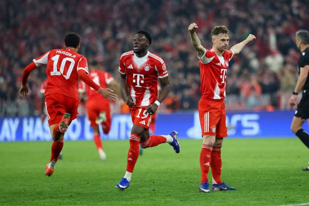 Luis Diaz FC Bayern Muenchen, 14 , Joshua Kimmich FC Bayern Muenchen, 06 , Alphonso Davies FC Bayern Muenchen, 19 , GER, FC Bayern Muenchen vs Real Madrid CF, Football, UEFA Champions League, quarter-final, second leg, 2025 2026 season, 15 04 2026, GER, FC Bayern Muenchen vs Real Madrid CF, Football, UEFA Champions League, quarter-final, second leg, 2025 2026 season, 15 04 2026 Muenchen Copyright: xEibner-Pressefoto JennixMaulx EP_JML