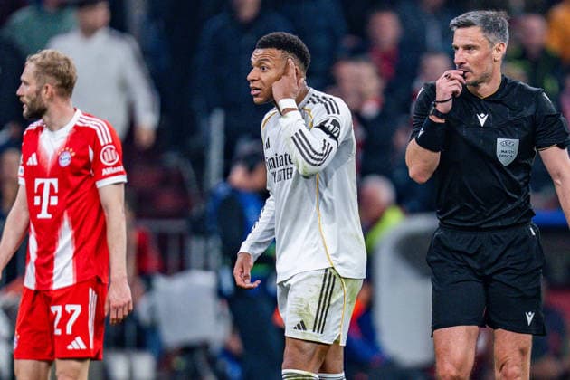 15 04 2026, FC Bayern München vs Real Madrid, UEFA Champions League, quarter-final second leg Kylian Mbappe Real Madrid, 9 Regulations prohibit any use of photographs as image sequences and or quasi video Copyright: xBahhoxKarax