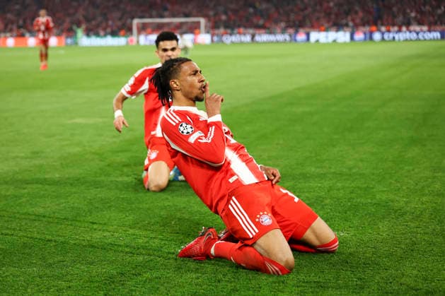 Bayern Munich v Real Madrid, UEFA Champions League Bayern Munich forward Michael Olise (17) scores a GOAL 4-3 and celebrates during the Bayern Munich v Real Madrid UEFA Quarter-Final 2nd-Leg Champions League match at Allianz Arena, Munich, Germany on 15 April 2026 Credit: Ian Stephen Every Second Media Editorial use only. All images are copyright Every Second Media Limited. No images may be reproduced without prior permission. Copyright: xIMAGO EveryxSecondxMediax ESM-1914-0063 IanxStephenx xEveryxSecondxMediax
