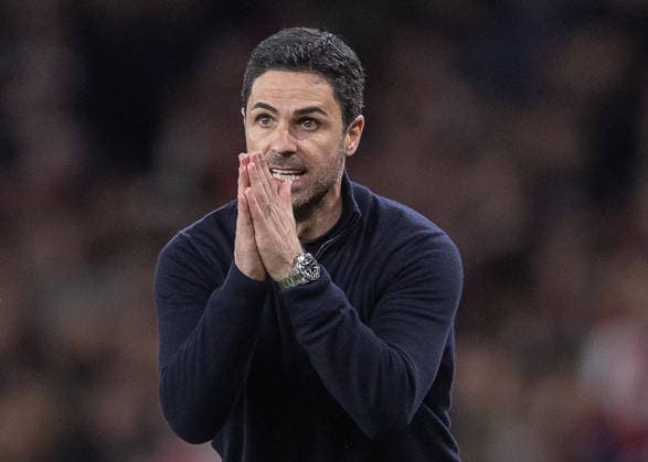 Arsenal FC v Sporting CP, UEFA Champions League, Quarter-final, Leg 2 of 2, Football, Emirates Stadium, London, UK - 15 Apr 2026 Arsenal Manager Mikel Arteta reacts and has his hands in a praying position London Emirates Stadium Highbury GBR, UK NEWSPAPERS OUT Copyright: xEllixBirchx