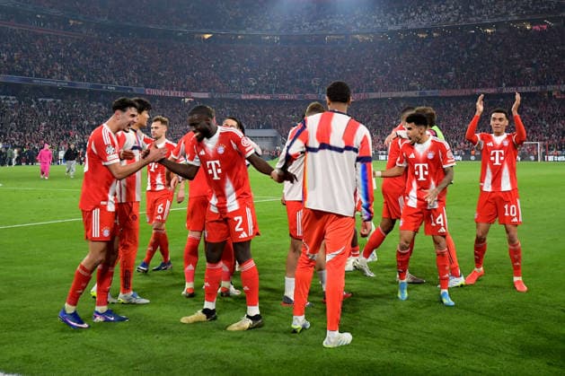 15 04 2026, xemx, Football UEFA Champions League, FC Bayern Muenchen Real Madrid v l jubilation, joy about the victory DFL DFB REGULATIONS PROHIBIT ANY USE OF PHOTOGRAPHS as IMAGE SEQUENCES and or QUASI VIDEO Muenchen