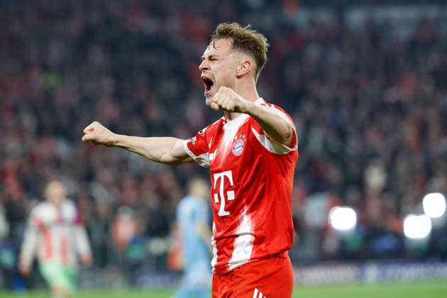 15 04 2026, xjrdrx, Football UEFA Champions League, FC Bayern Muenchen Real Madrid v l jubilation, joy about the victory Joshua Kimmich FC Bayern Muenchen DFL DFB REGULATIONS PROHIBIT ANY USE OF PHOTOGRAPHS as IMAGE SEQUENCES and or QUASI VIDEO Muenchen