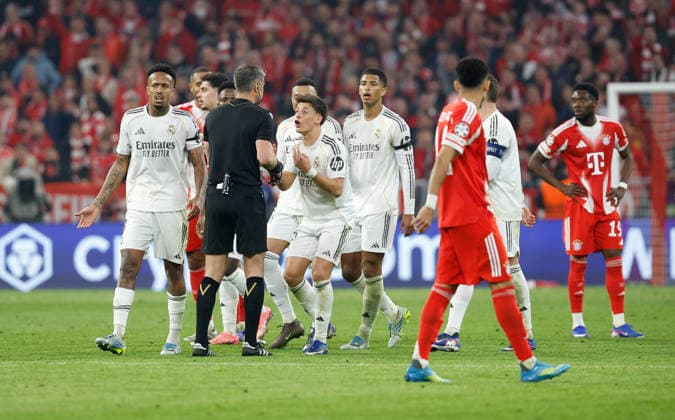 15 04 2026, xjrdrx, Football UEFA Champions League, FC Bayern Muenchen Real Madrid v l Referee Referee Slavko Vincic Slovenia , Arda Güler Real Madrid DFL DFB REGULATIONS PROHIBIT ANY USE OF PHOTOGRAPHS as IMAGE SEQUENCES and or QUASI VIDEO Muenchen