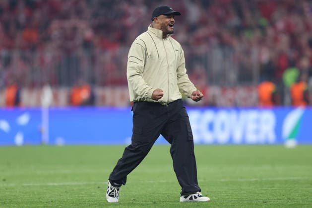 Soccer UEFA Champions League quarter-final second leg FC Bayern Munich Real Madrid on 15 04 2026 at the Allianz Arena in Munich Final cheer Vincent Kompany Coach Head Coach Munich xJRx
