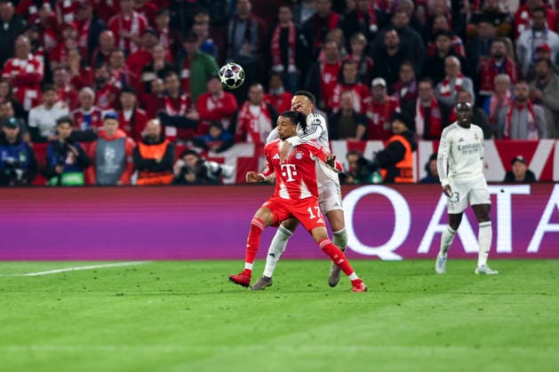 Michael Olise and Kylian Mbappe seen during UEFA Champions League quarterfinal game between teams of FC Bayern Munich and Real Madrid CF at Allianz Arena Germany (Grzegorz Wajda Ball Raw Images) Munich Allianz Arena Germany Copyright: xGrzegorzxWajdax grzegorzwajda_uclquarterfinalbayernreal2526__367