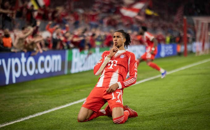Munich, Germany. 15th Apr 2026. Goal celebration: Michael Olise (FCB) FC Bayern München - Real Madrid 15.04.2026 *** Munich, Germany 15th Apr 2026 Goal celebration Michael Olise FCB FC Bayern Munich Real Madrid 15 04 2026