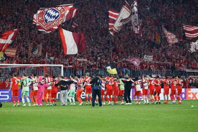 15 04 2026, xjrdrx, Football UEFA Champions League, FC Bayern Muenchen Real Madrid v l jubilation, joy about the victory DFL DFB REGULATIONS PROHIBIT ANY USE OF PHOTOGRAPHS as IMAGE SEQUENCES and or QUASI VIDEO Muenchen