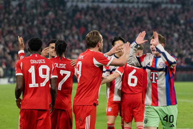 GER, Bavaria, Munich, Fussball, FC Bayern Munich - Real Madrid CF, at the Allianz Arena, Munich, Champions League, Quarter finals, second leg, April 15, 2026, from left: FC Bayern Munich, Torjubel, Freude, Emotionen, Jubel, Feiern, Goal Scored, Celebrate, goal celebration, joy, emotions, celebration, cheering, goal scored, celebrate UEFA regulations prohibit any use of photographs as image sequences and or quasi-video, Munich Allianz Arena Bavaria Germany Copyright: xMichaelxNibelx