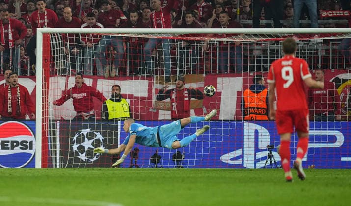 Michael Olise Bayern Munich scores and celebrates his teams fourth goal during Bayern Munich and Real Madrid, UEFA Champions league Quarter Final UEFA Champions League, at Allianz Arena, Munich, Germany on April 15, 2026 Thor Wegner DeFodi Images Photo by DeFodi Images