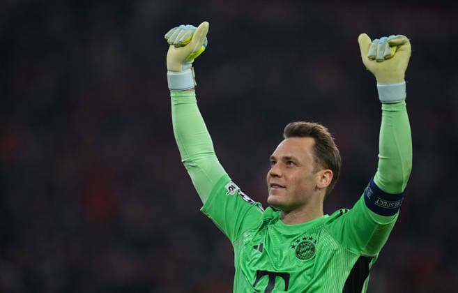 Manuel Neuer Bayern Munich celebrate during Bayern Munich and Real Madrid, UEFA Champions league Quarter Final UEFA Champions League, at Allianz Arena, Munich, Germany on April 15, 2026 Thor Wegner DeFodi Images Photo by DeFodi Images