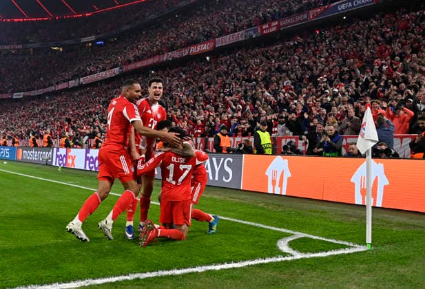 GOAL for 4 3 Michael Olise FC Bayern Muenchen FCB 17 Goal celebration Jonathan Tah FC Bayern Muenchen FCB 04 Aleksandar Pavlovic FC Bayern Muenchen FCB 45 Luis Diaz FC Bayern Muenchen FCB 14 FC Bayern Muenchen FCB vs Real Madrid UEFA CL Champions League quarterfinal second leg 15 04 2026 DFL REGULATIONS PROHIBIT ANY USE OF PHOTOGRAPHS AS IMAGE SEQUENCES AND OR QUASI VIDEO FC Bayern Muenchen FCB vs Real Madrid CL Champions League