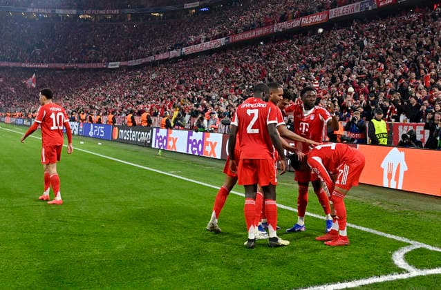 GOAL for 4 3 Michael Olise FC Bayern Muenchen FCB 17 Goal celebration Jonathan Tah FC Bayern Muenchen FCB 04 Aleksandar Pavlovic FC Bayern Muenchen FCB 45 Luis Diaz FC Bayern Muenchen FCB 14 Jamal Musiala FC Bayern Muenchen FCB 10 FC Bayern Muenchen FCB vs Real Madrid UEFA CL Champions League quarter-final second leg 15 04 2026 DFL REGULATIONS PROHIBIT ANY USE OF PHOTOGRAPHS AS IMAGE SEQUENCES AND OR QUASI VIDEO FC Bayern Muenchen FCB vs Real Madrid CL Champions League