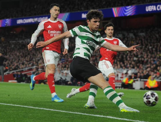 Football - 2025 2026 UEFA Champions League - Quarter-Final, Second Leg: Arsenal (1) vs. Sporting Lisbon (0) - Emirates Stadium - Wednesday 15th April 2026 Eduardo Quaresma of Sporting Lisbon 